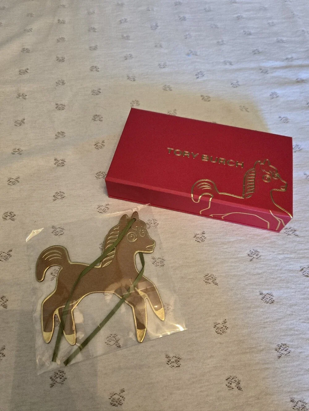 Tory Burch Red and Gold Year of the Horse Ornament and Envelope Set